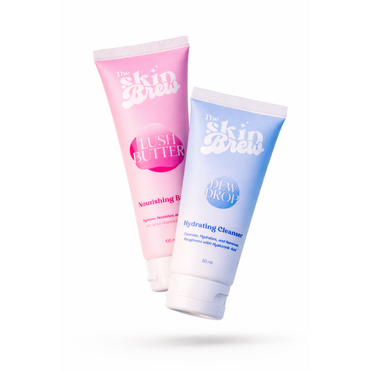 Two skincare products from 'The Skin Brew' on a white background