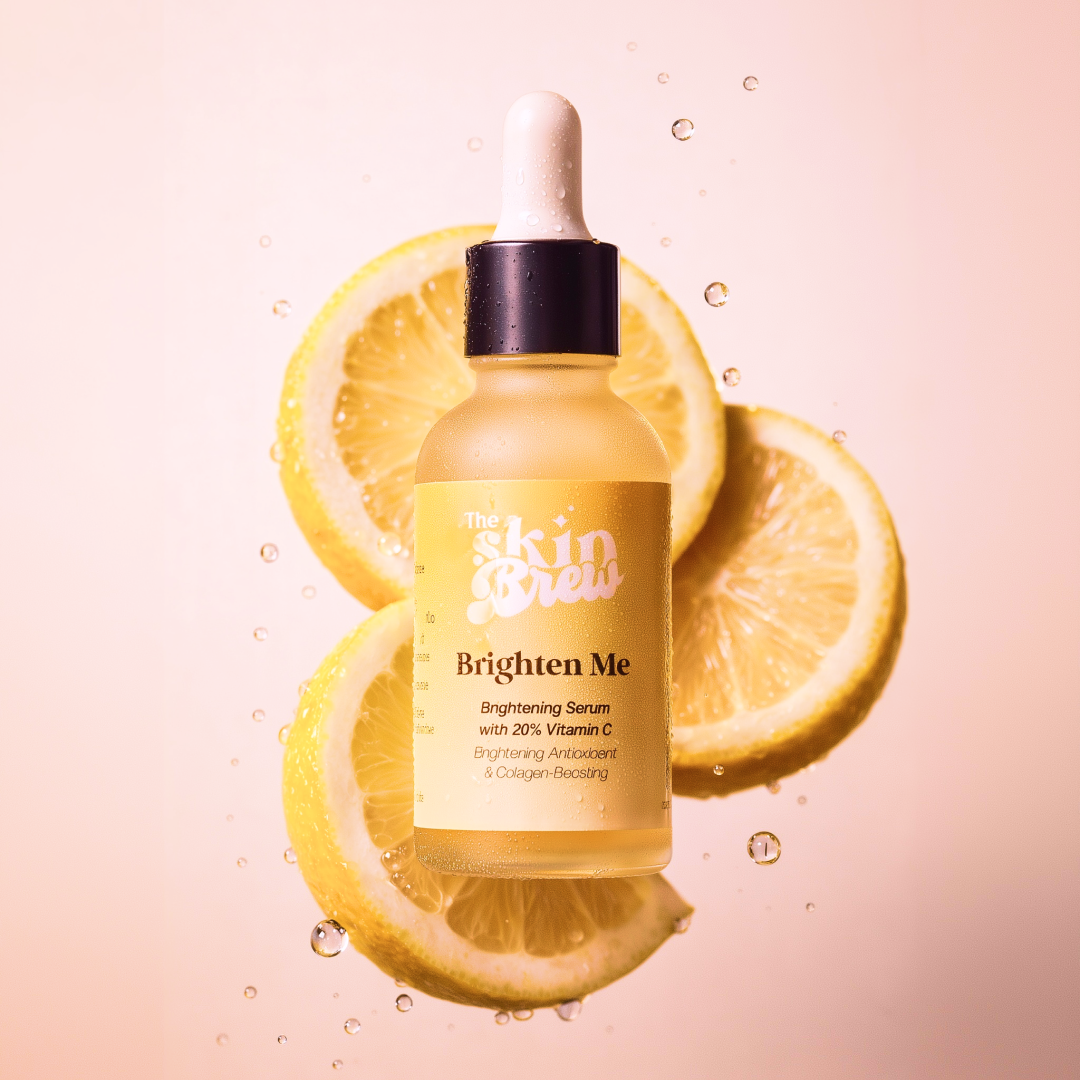 vitamin c serum bottle with lemon slices 